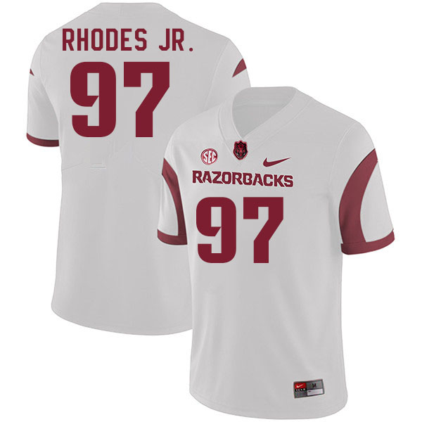 Men #97 Quincy Rhodes Jr. Arkansas Razorback College Football Jerseys Stitched Sale-White - Click Image to Close